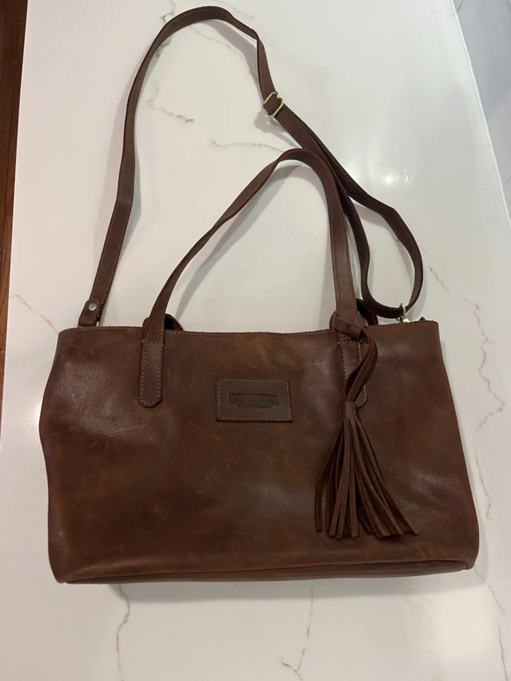 Parker Clay Eden Carryall Distressed Leather Tote Bag in Rust Brown - Picture 14 of 15